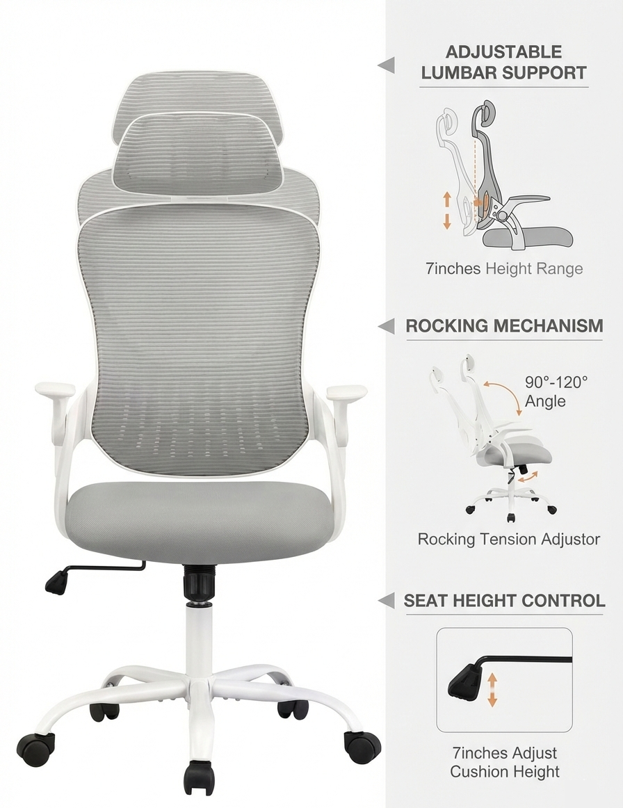 High-Back Mesh Office Chair with Lumbar Support