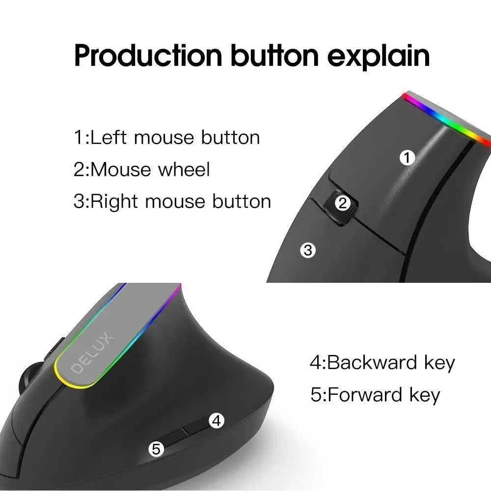 Wireless Vertical Ergonomic Mouse – 1600 DPI
