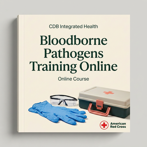 Bloodborne Pathogens Training Online course cover with CDB Integrated Health and American Red Cross branding